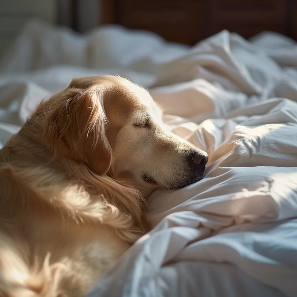 朝起きようとしている犬