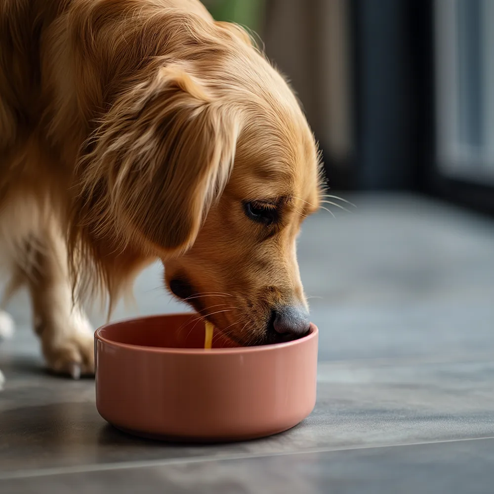 ニンジンジュースを飲む犬